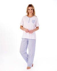 Slenderella Womens Classic Stripe Seersucker Woven Pyjama Set