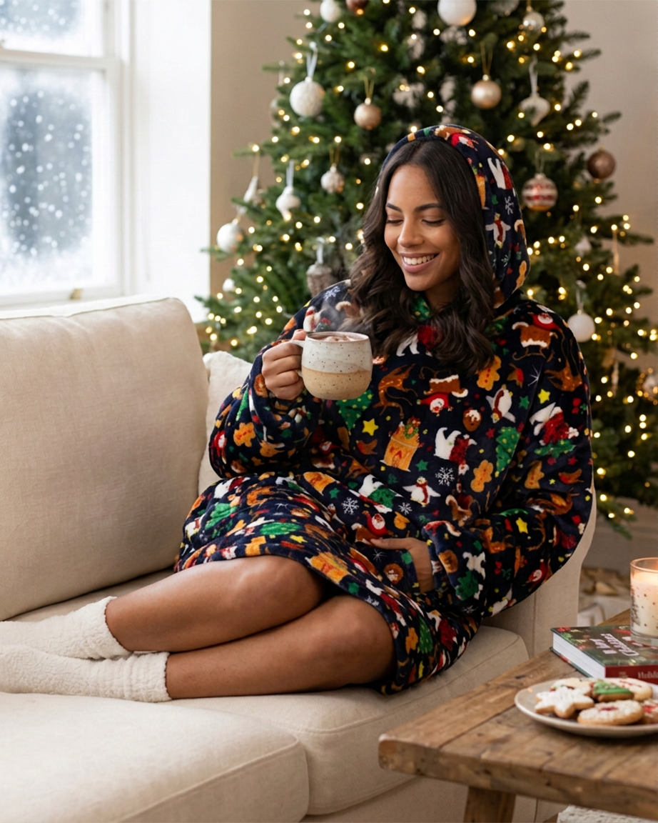 Huggable Unisex Christmas Print Oversized Hoodie