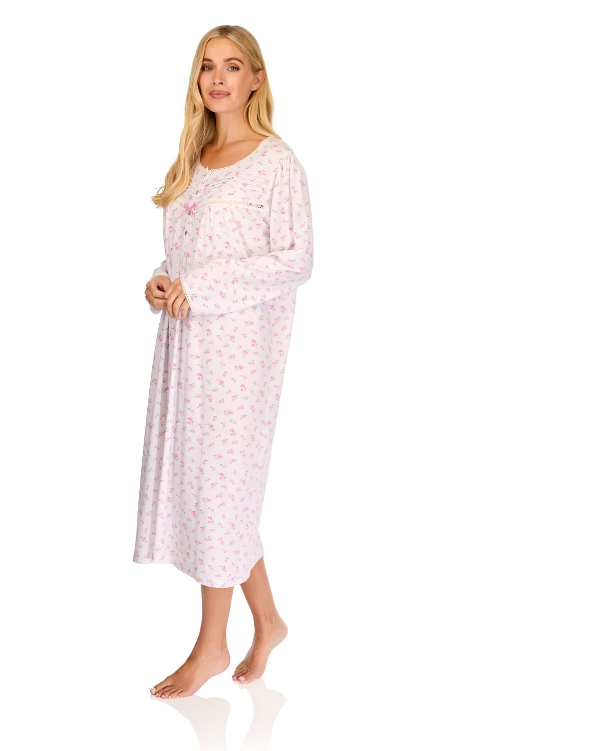 La Marquise Womens 'Vintage Blossoms' Long Sleeve Jersey Nightie