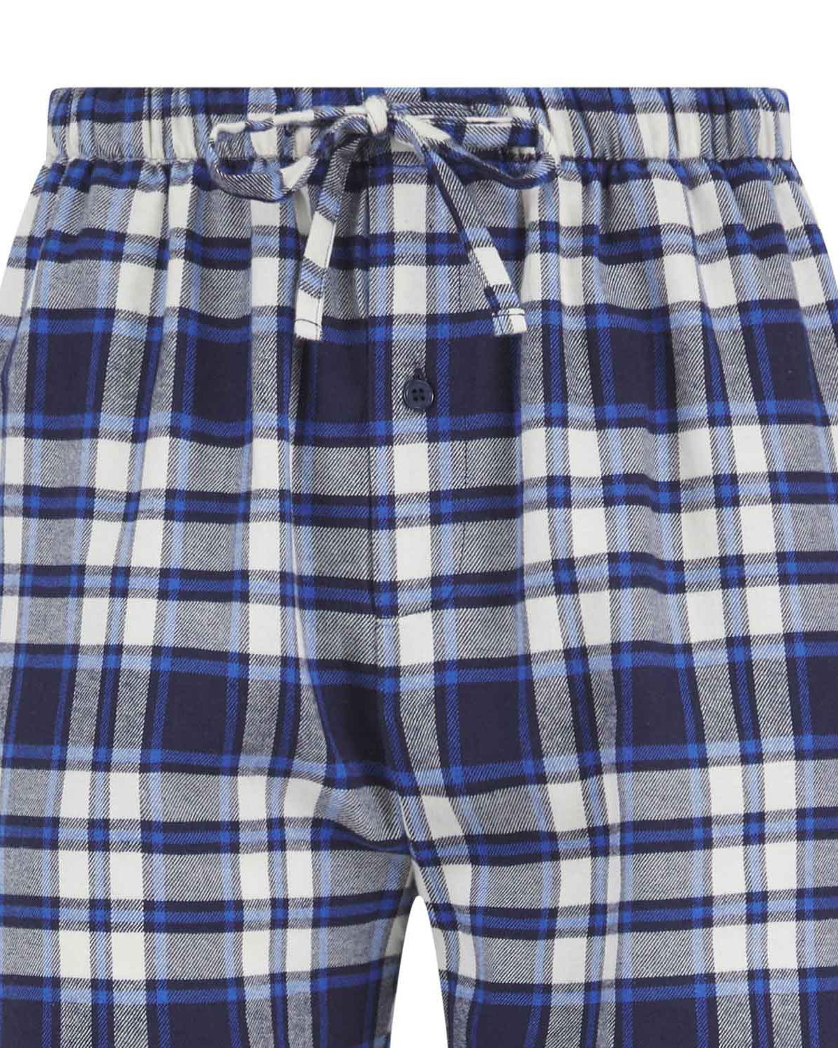 Walker Reid Mens Brushed Cotton Blue Check Pyjama Bottoms