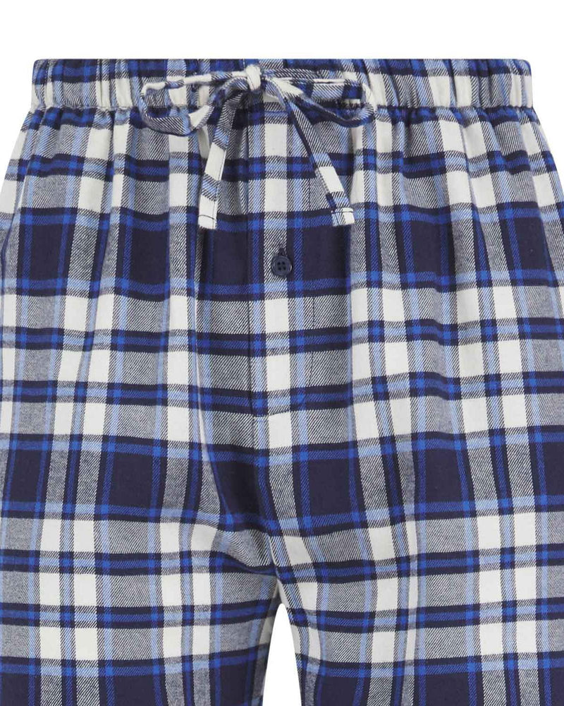 Walker Reid Mens Brushed Cotton Blue Check Pyjama Bottoms