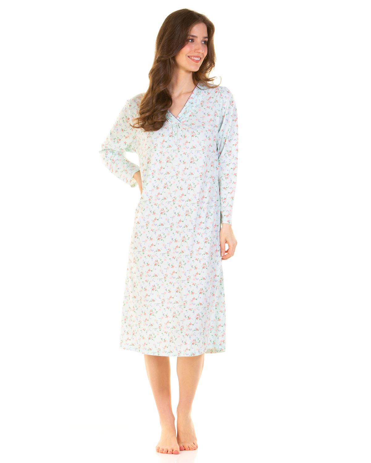 La Marquise Womens Pleated Susan Long Sleeve Nightie