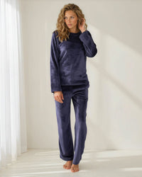 Forever Dreaming Womens Ribbed Stripe Fleece Lounge Set