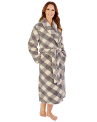 Slenderella Womens Printed Check Fleece 46" Shawl Collar Dressing Gown