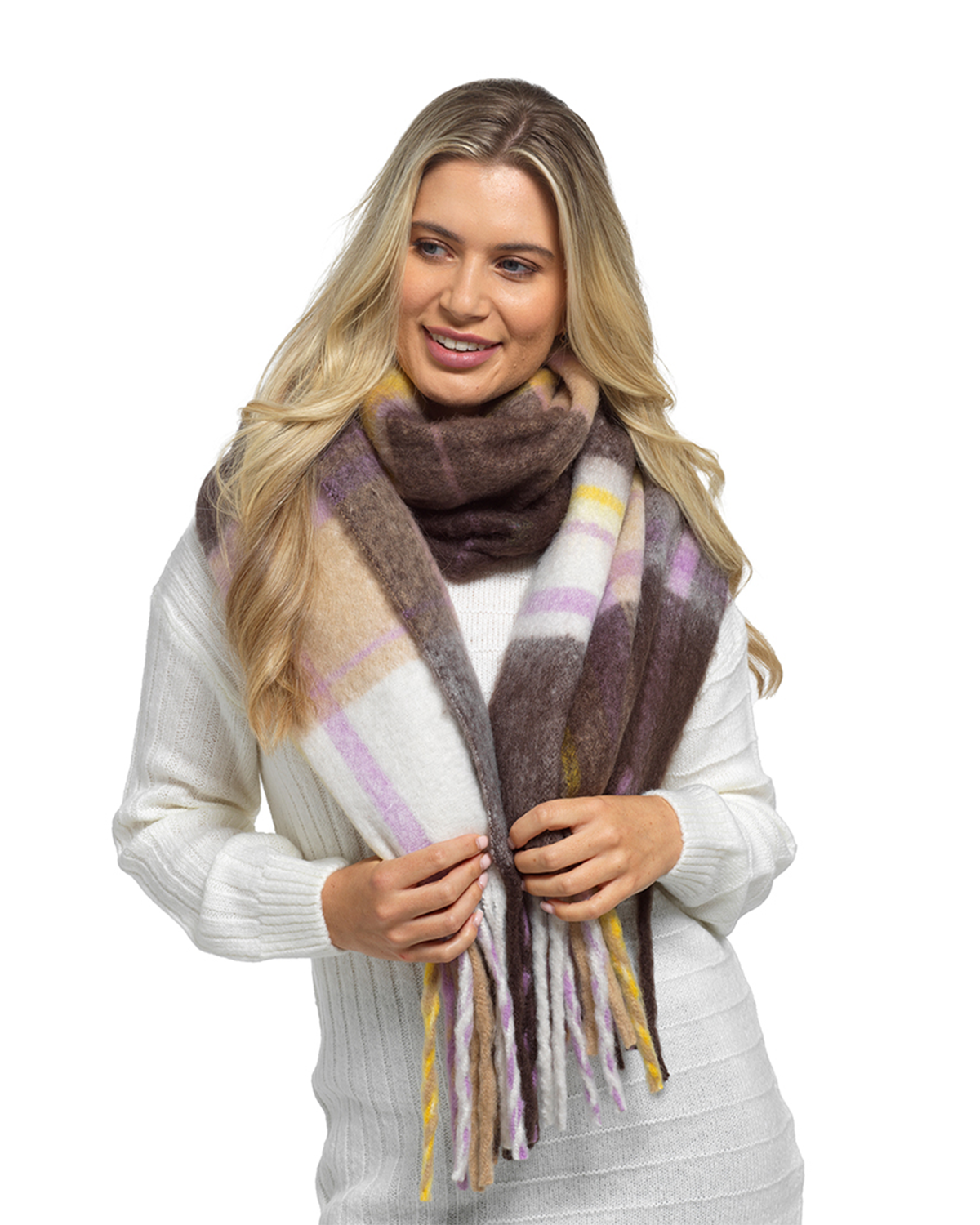 Foxbury Womens Checked Brushed Blanket Scarf
