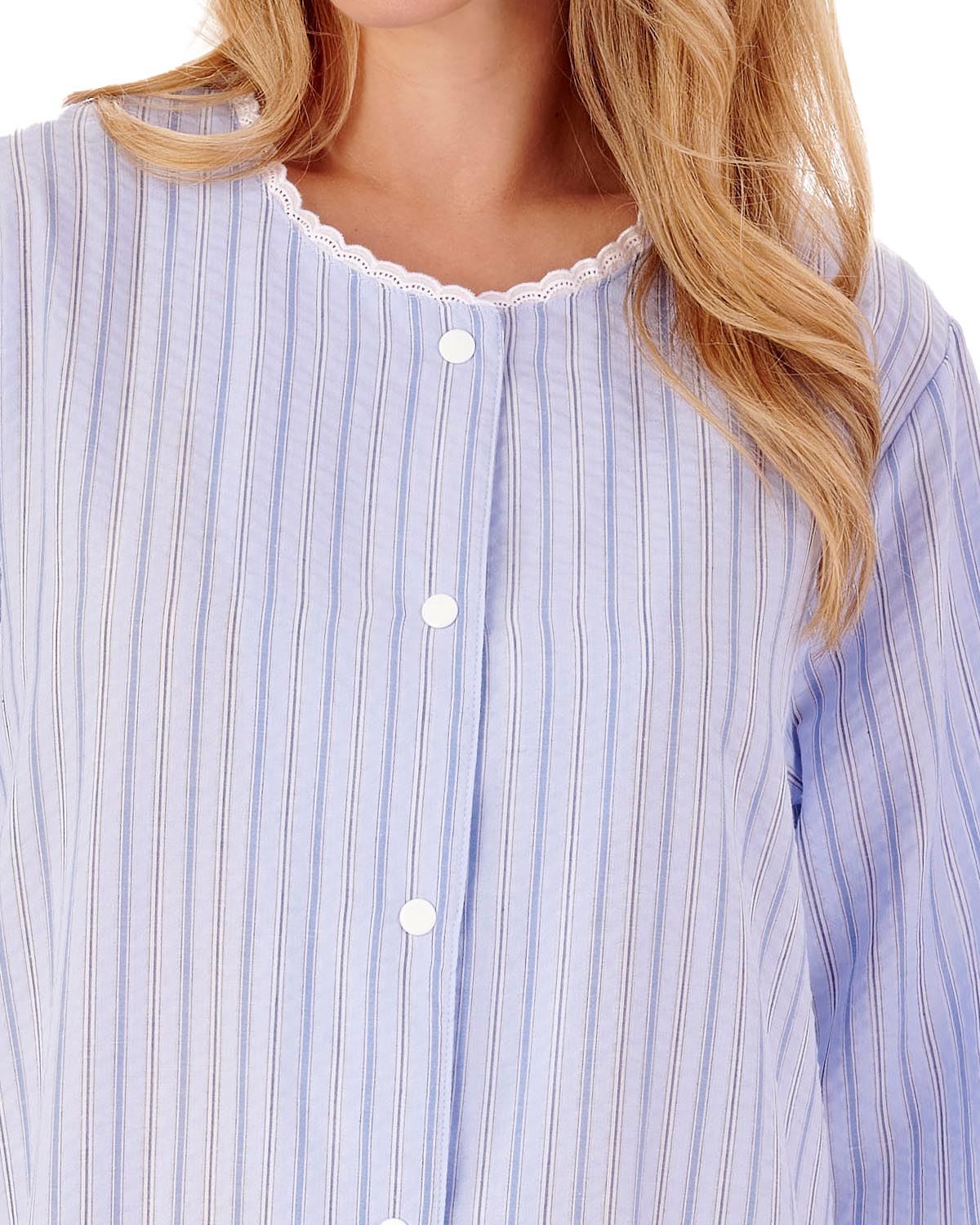 Slenderella Womens 45" Seersucker Popper Dressing Gown