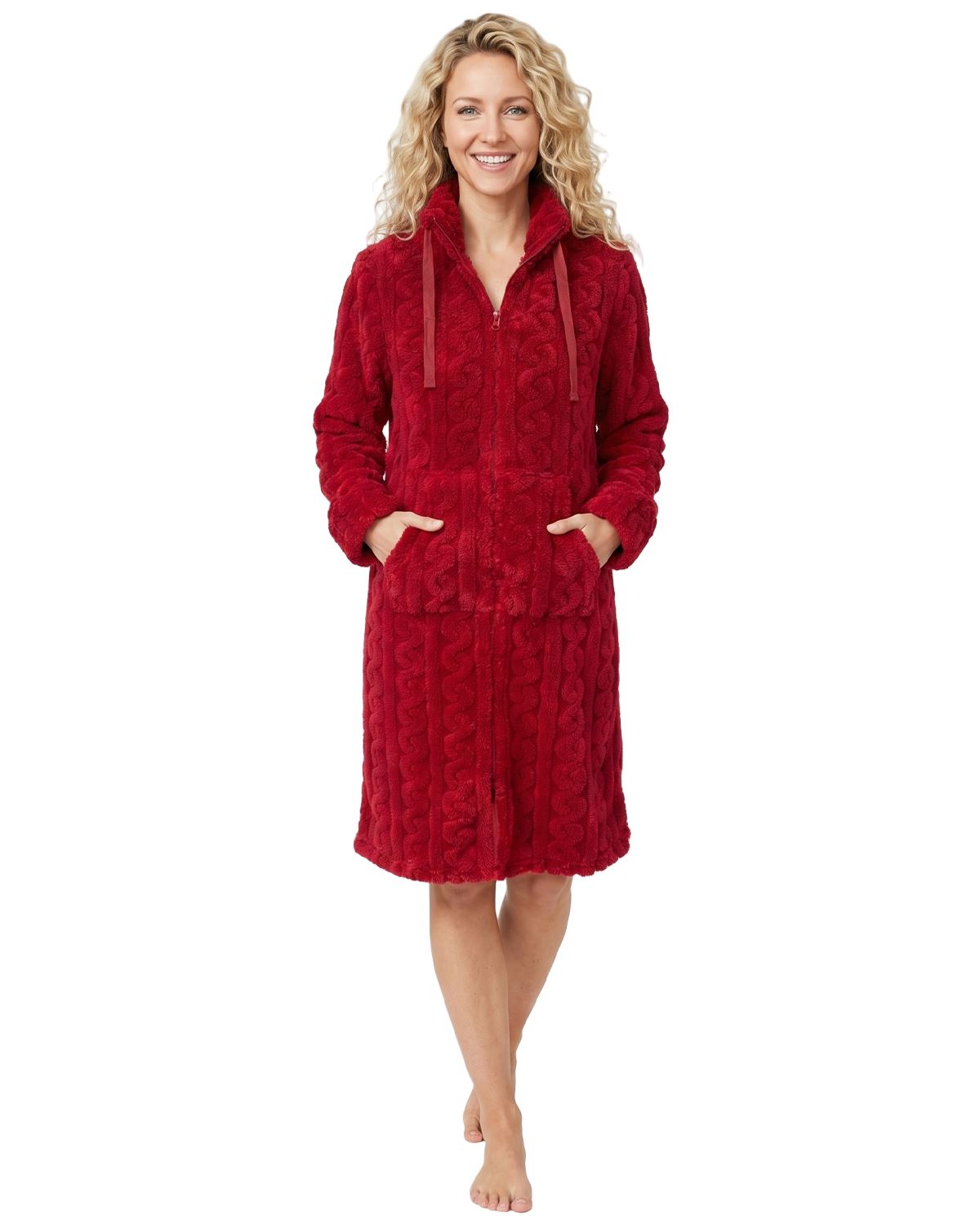 Indigo Sky Womens Cable Effect Fleece Zip Robe