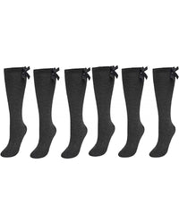6 Pairs Girls Knee High Socks With Ribbon Bow