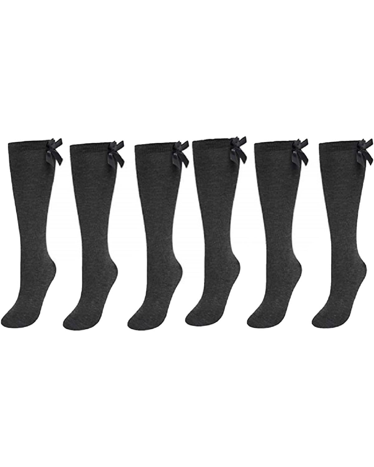 6 Pairs Girls Knee High Socks With Ribbon Bow
