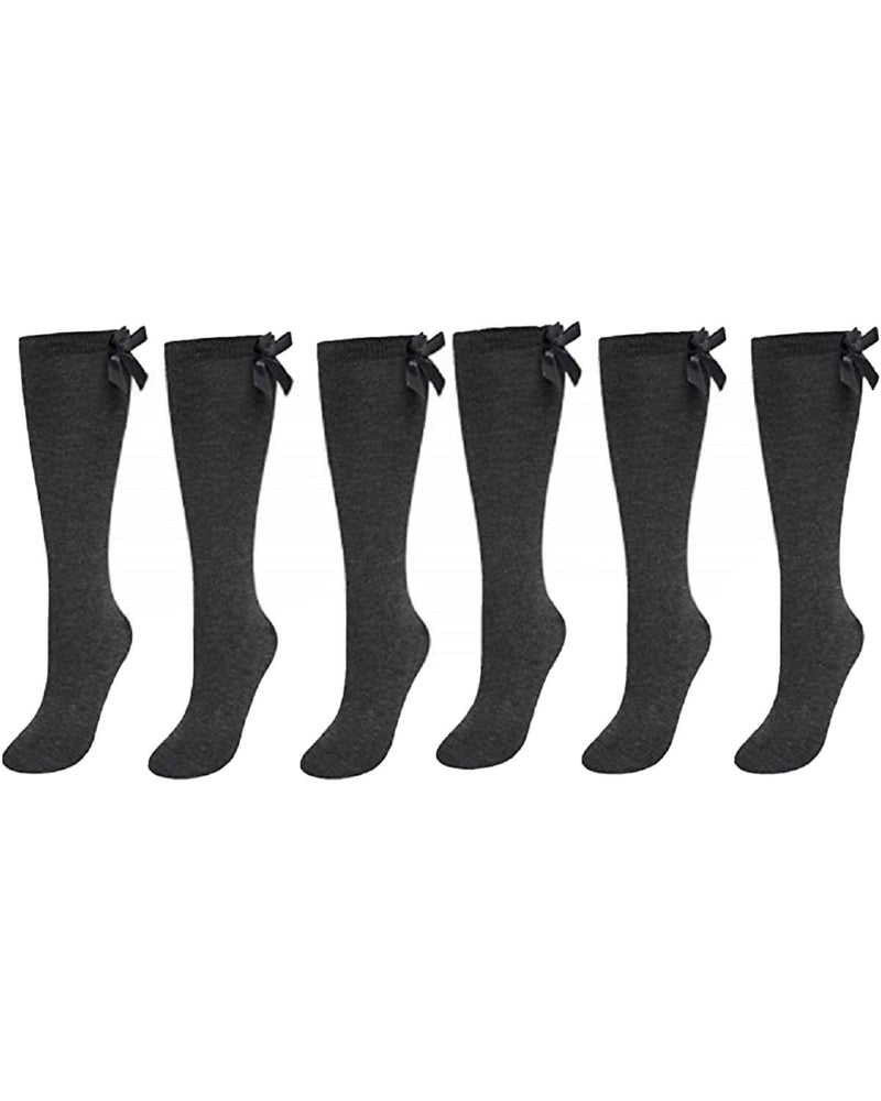 6 Pairs Girls Knee High Socks With Ribbon Bow