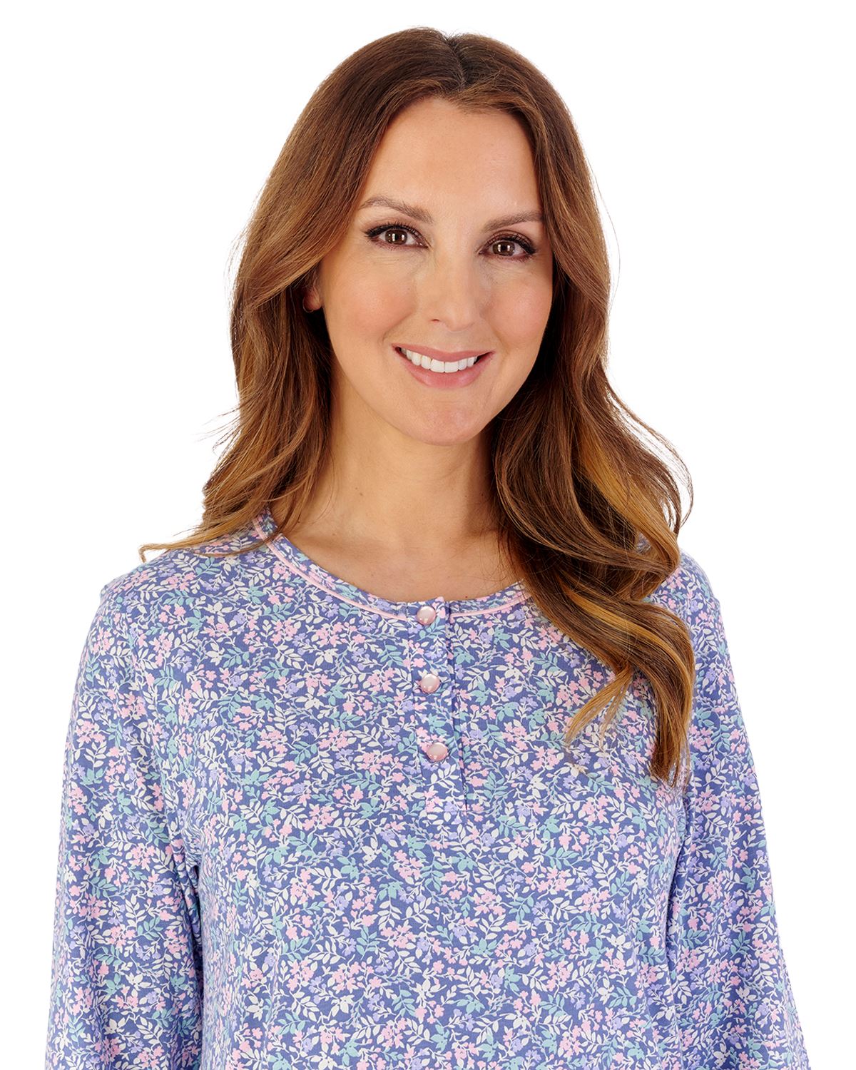 Slenderella Womens Multicoloured Floral 42" 3/4 Sleeve Nightdress