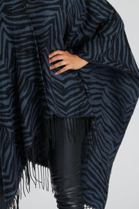 South Beach Womens Jacquard Fringe Poncho