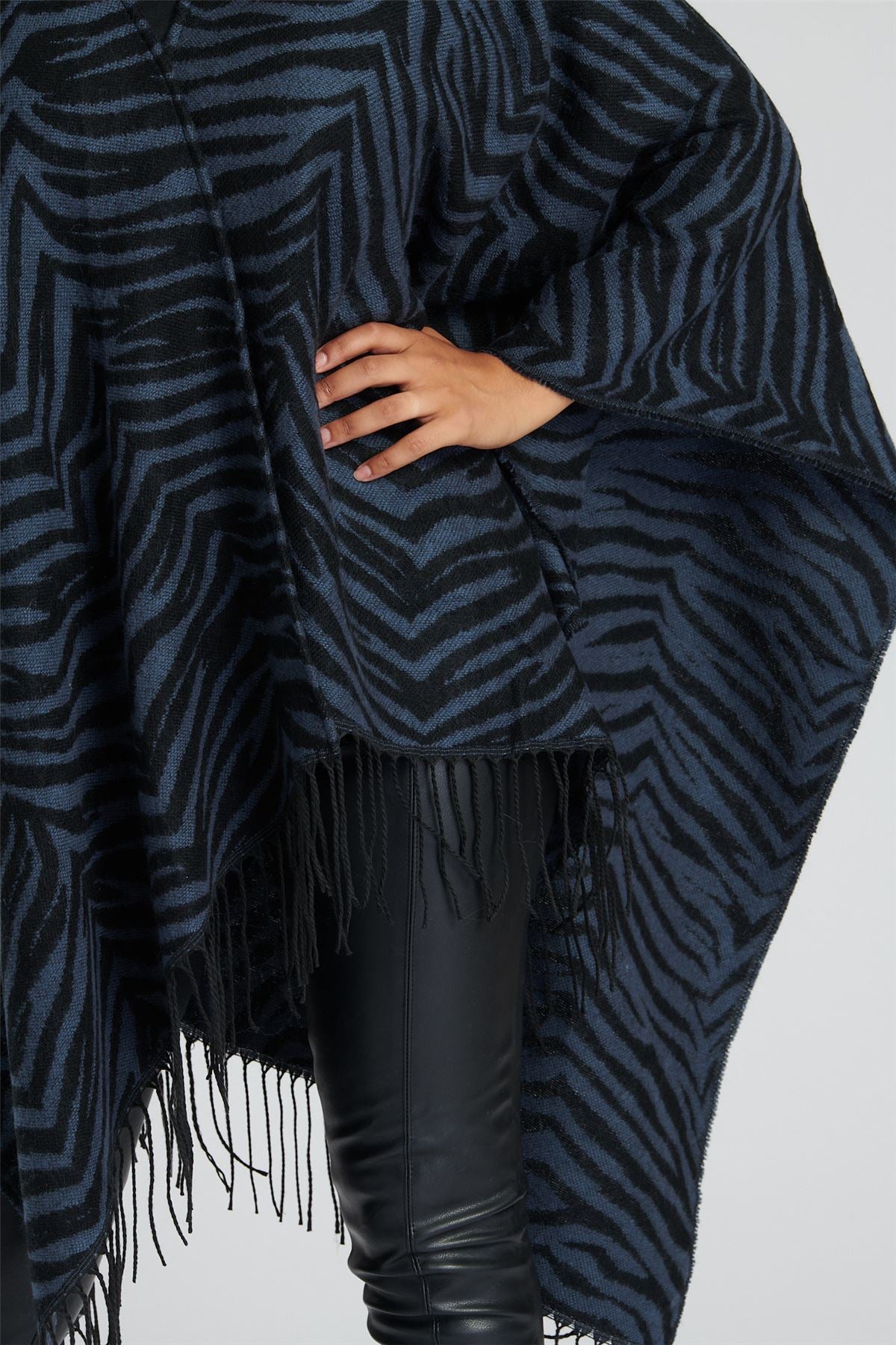 South Beach Womens Jacquard Fringe Poncho