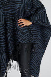South Beach Womens Jacquard Fringe Poncho