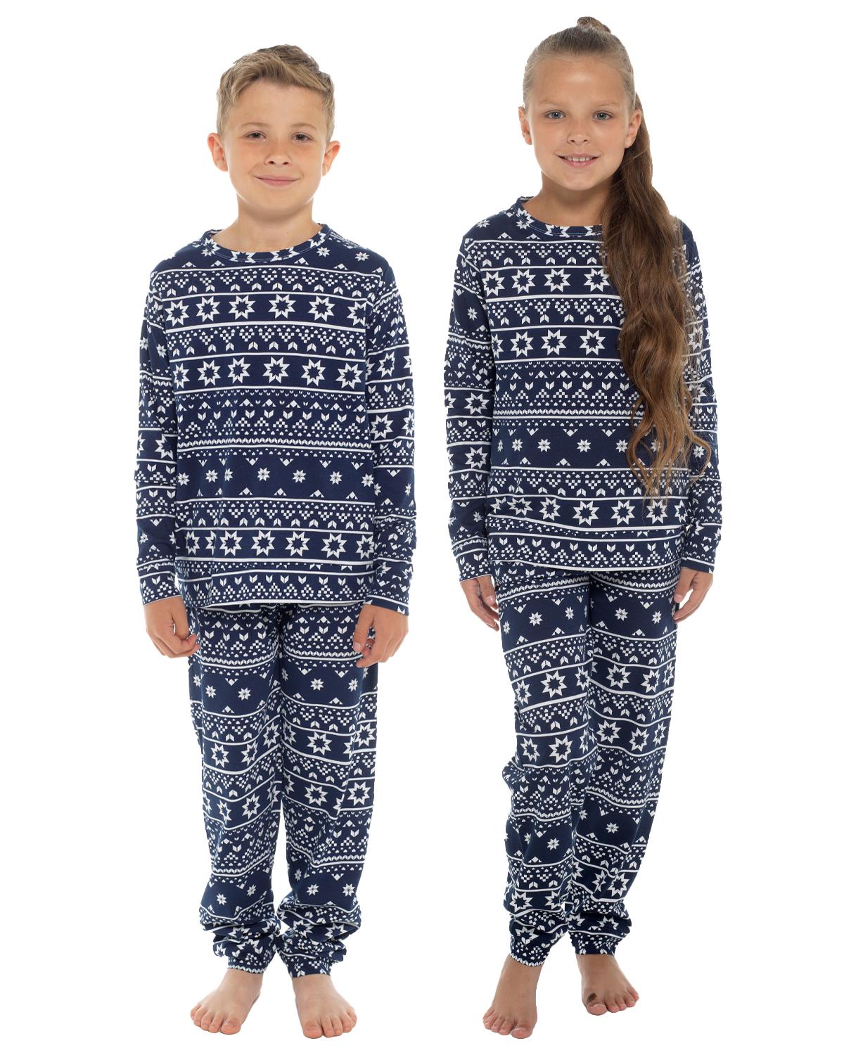 Slumber Hut Girls Jersey Navy Fairisle Pyjamas