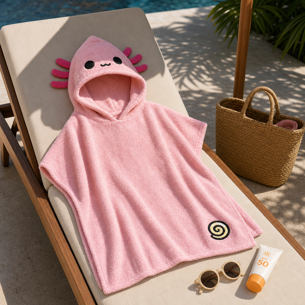 Adoramals Maddie the Axolotl Kids Hooded Towel