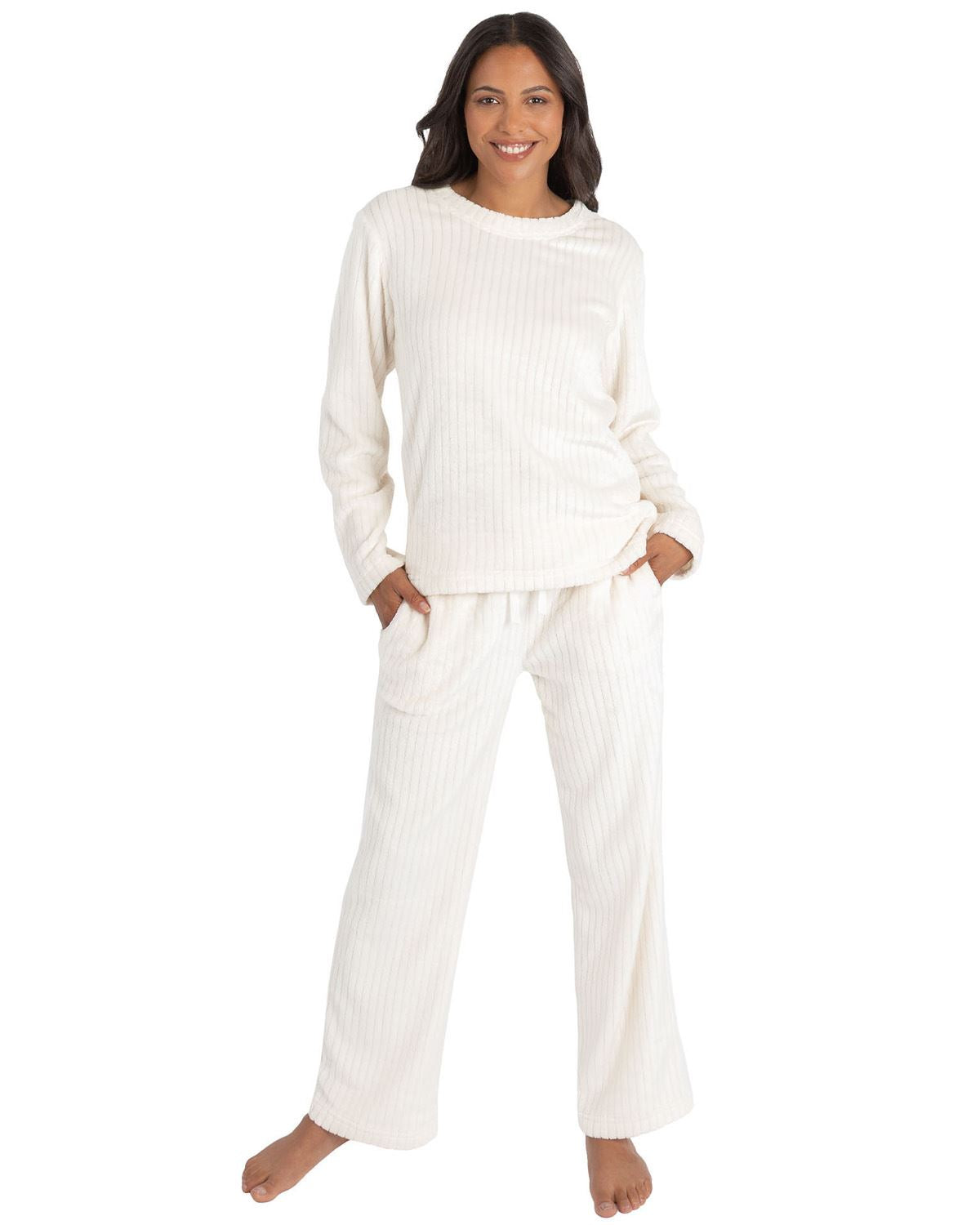 Forever Dreaming Womens Ribbed Stripe Fleece Lounge Set