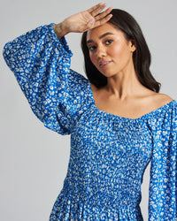 Womens Floral Long Bardot Sleeve Dress