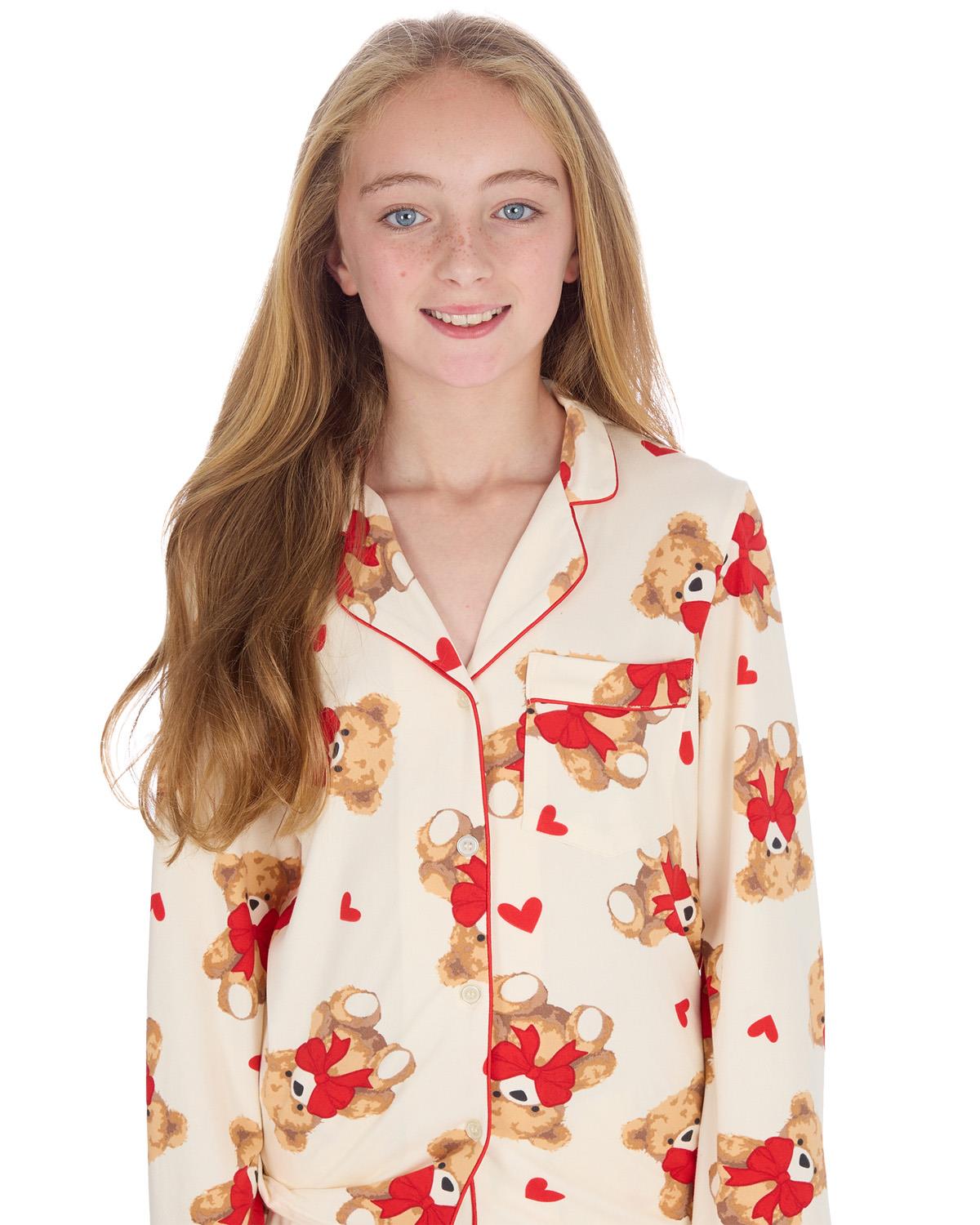 Womens & Girls Pyjamas Set Teddy Bear or Pink Heart Stripe