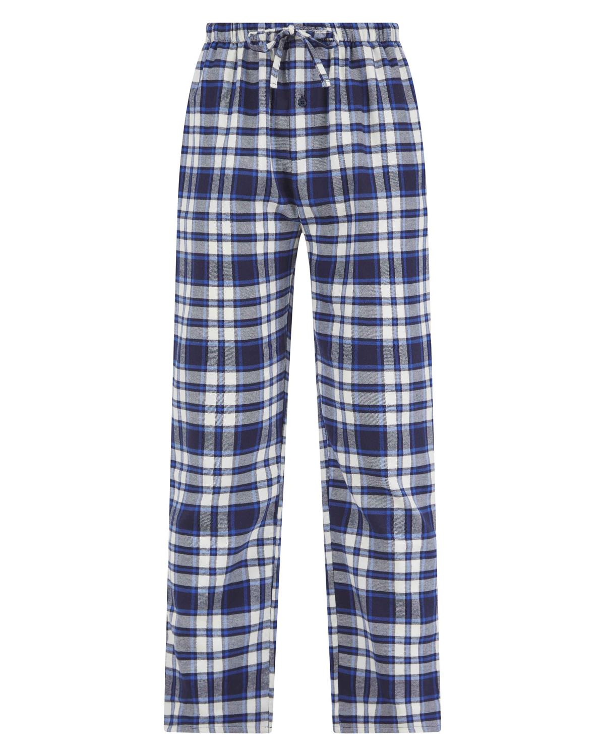 Walker Reid Mens Brushed Cotton Blue Check Pyjama Bottoms