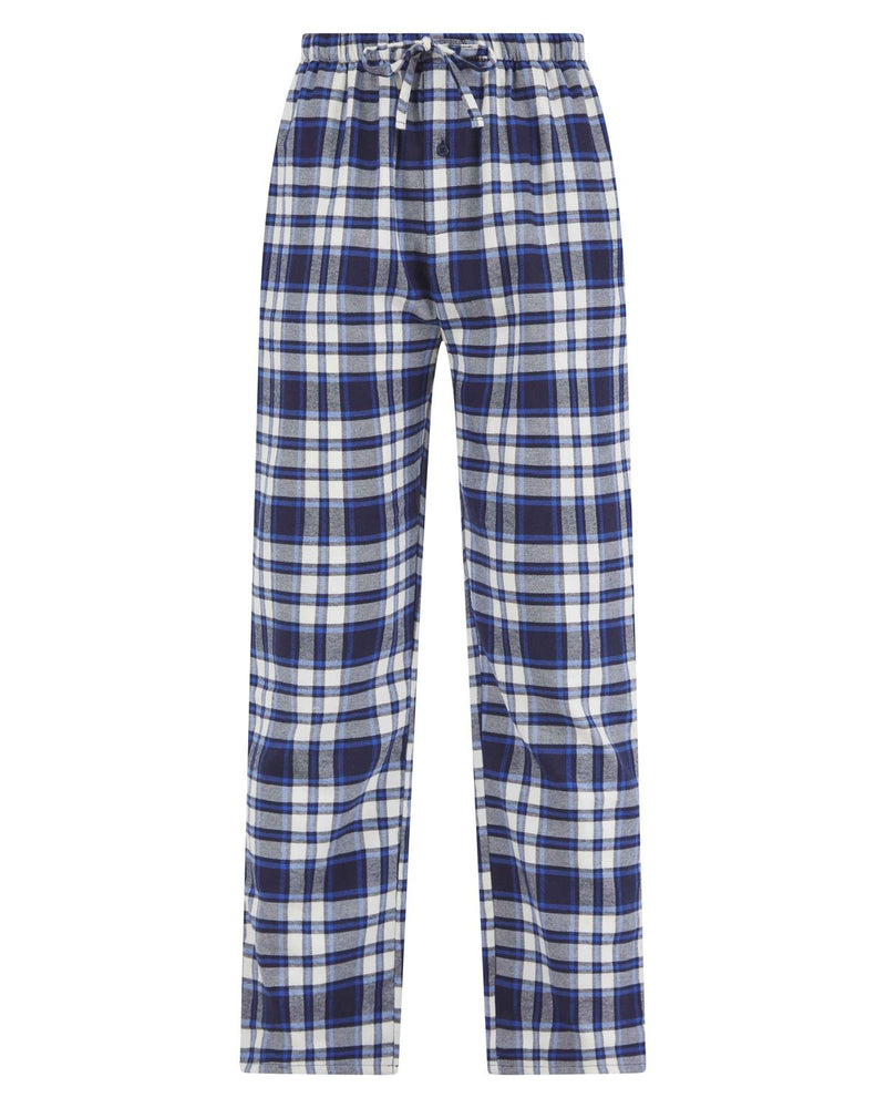 Walker Reid Mens Brushed Cotton Blue Check Pyjama Bottoms