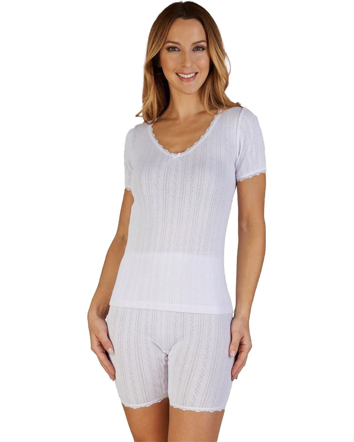 Slenderella Womens Seamless Brushed Thermal Short Sleeve Top