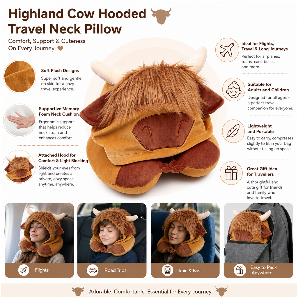 Hoodeazzz Adoramals Plush Memory Foam Travel Pillow & Hood