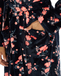 Forever Dreaming Womens Plush Floral Print Hooded Robe