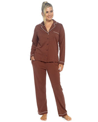 Foxbury Womens Button Through Jersey Cotton Long Pyjamas