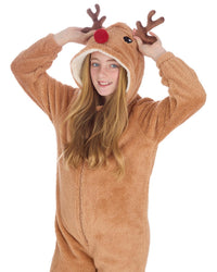 Kids Brown Sherpa Reindeer Onesie