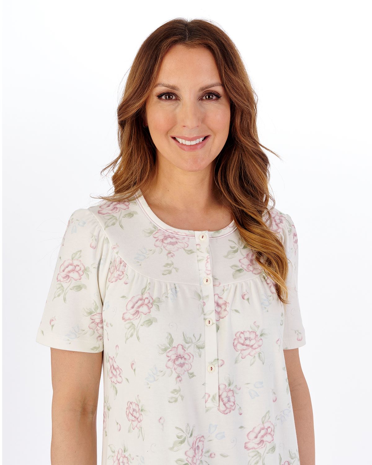 Slenderella Womens Cotton Large Floral 43" Short Sleeve Nightdress