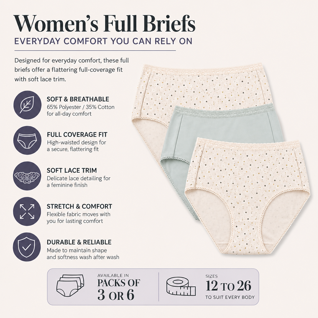 Anucci Womens Lace Trim Full Briefs