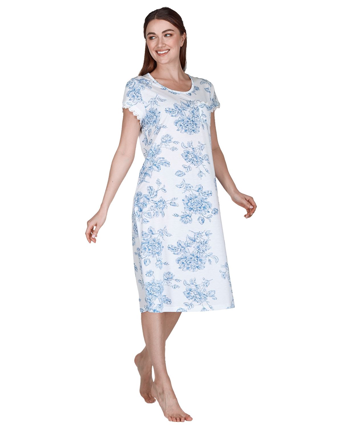 La Marquise Womens Vintage Bouquet Short Sleeve 43" Jersey Nightie