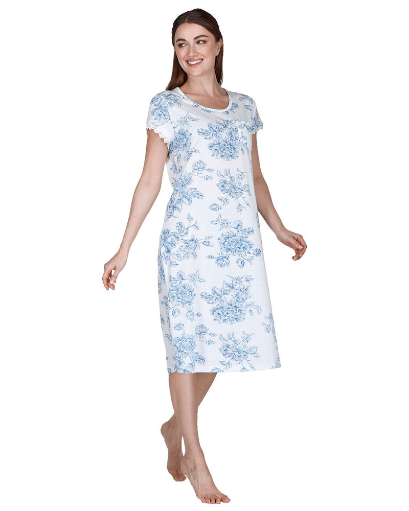 La Marquise Womens Vintage Bouquet Short Sleeve 43" Jersey Nightie