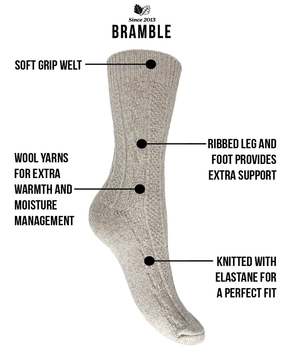 Bramble Womens 3 Pack Wool Blend Boot Socks