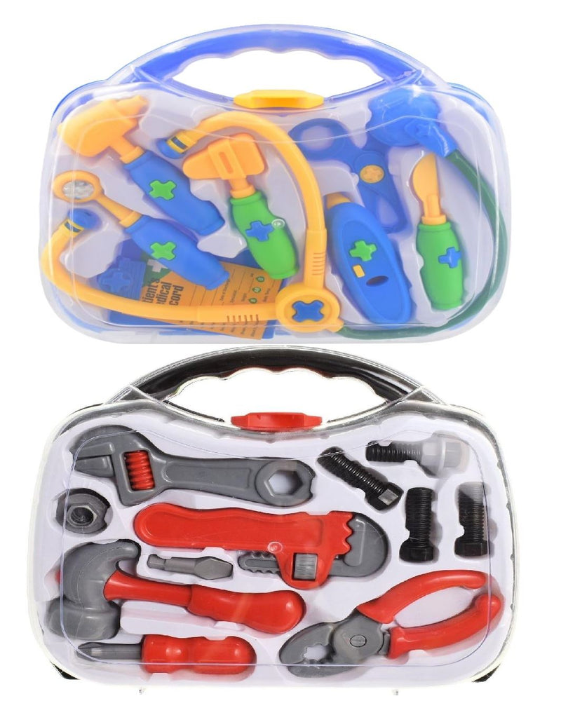 Kids Pretend Play Set Doctor Kit OR Tool Kit in Carry Case, Role Play Toy