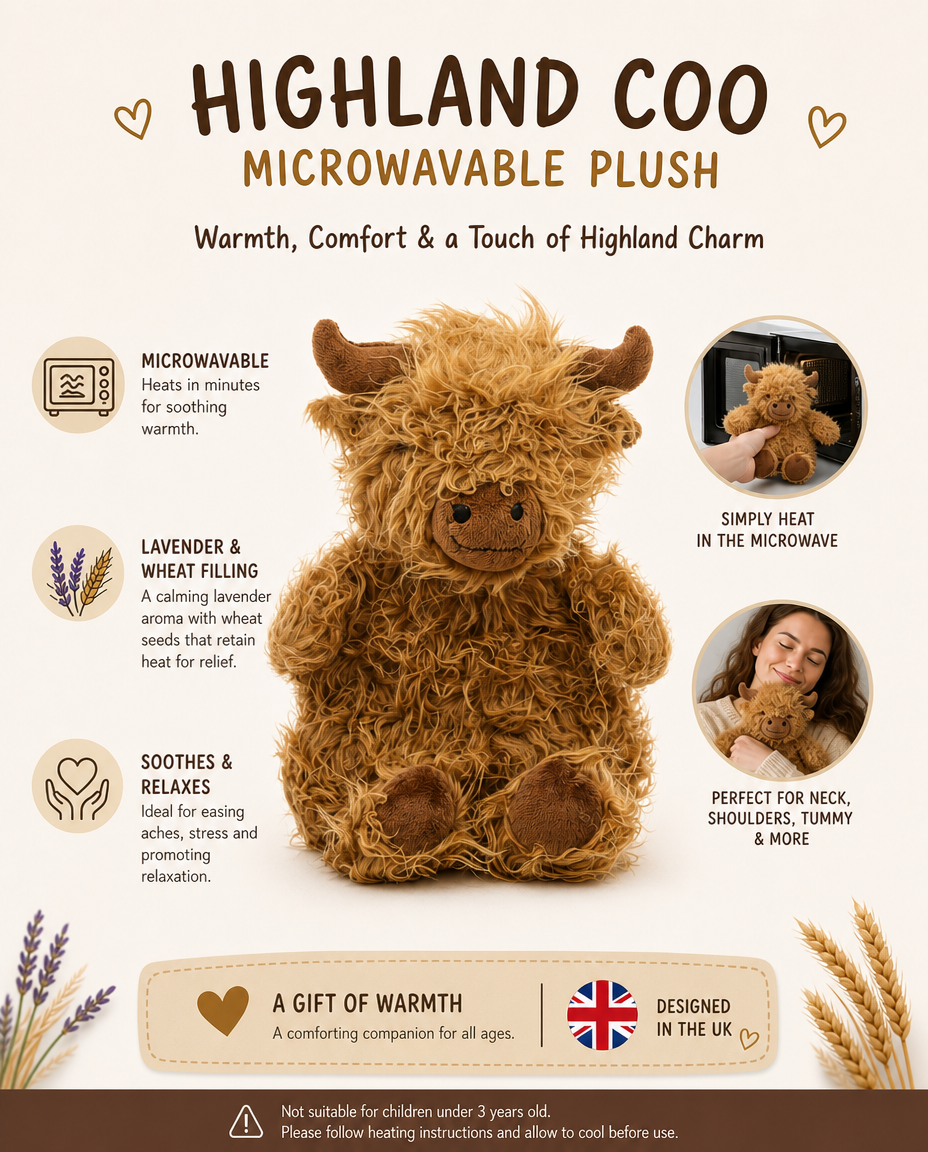 Highland Coo Cow Microwavable Plush Lavender Heat Pack