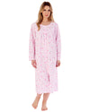 Slenderella Womens 100% Woven Cotton Long Sleeve Button Nightie