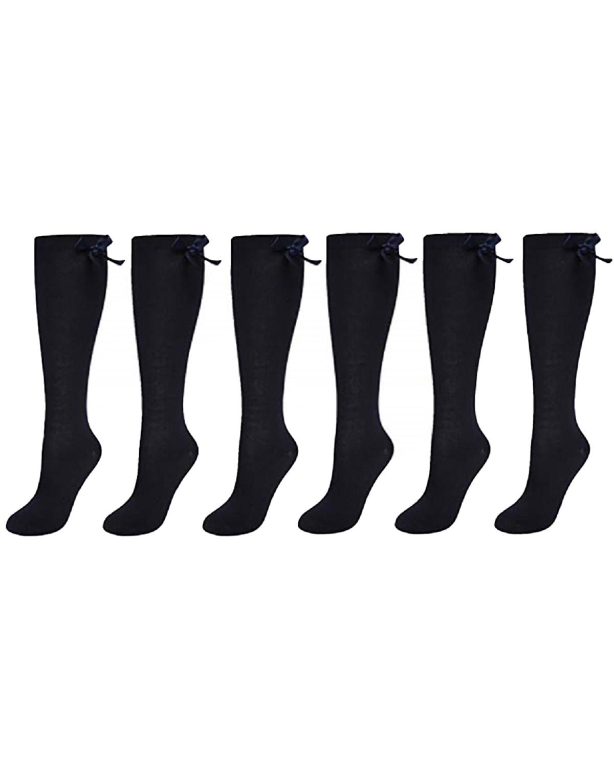 6 Pairs Girls Knee High Socks With Ribbon Bow