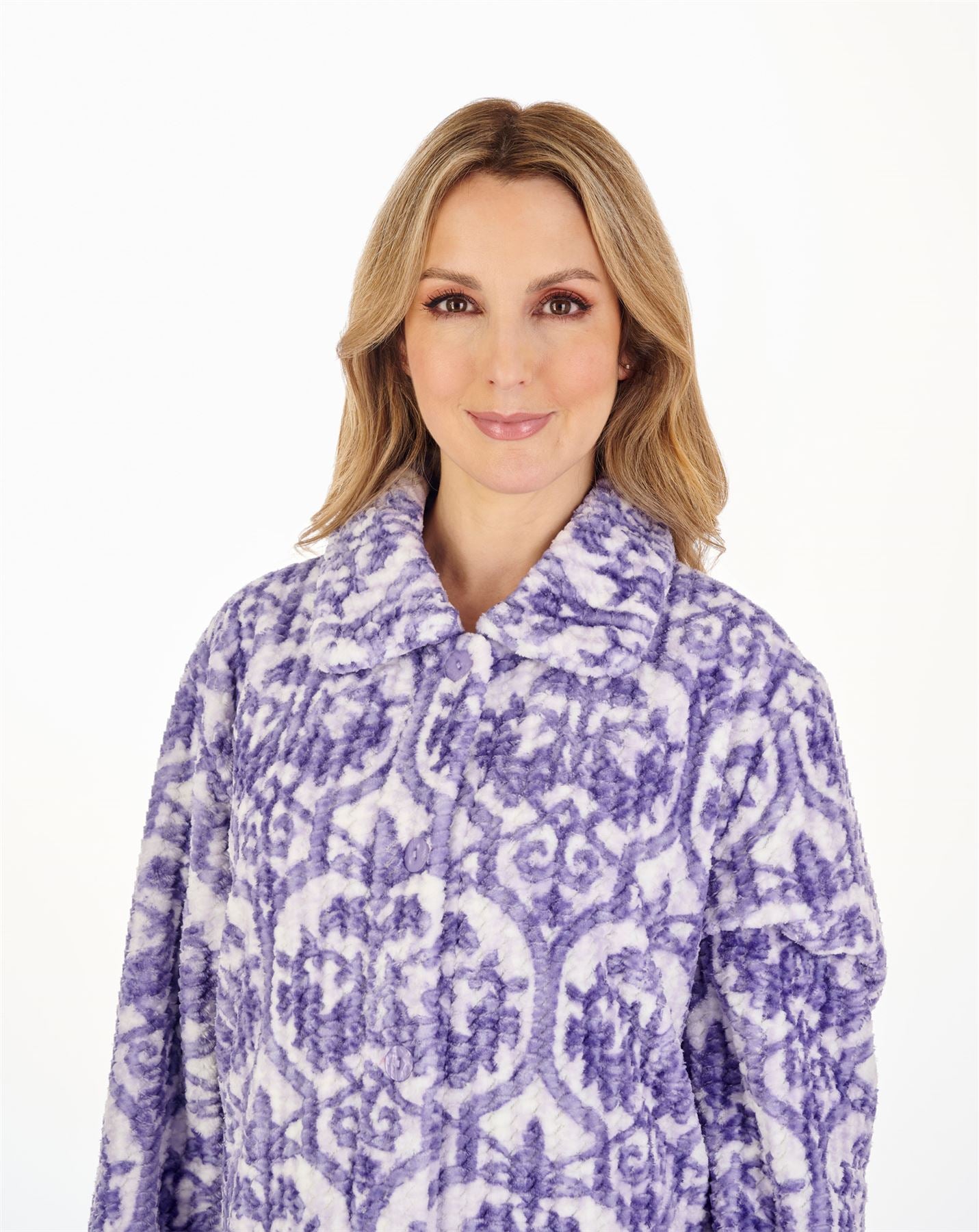 Slenderella Womens Printed Waffle Fleece Button Dressing Gown
