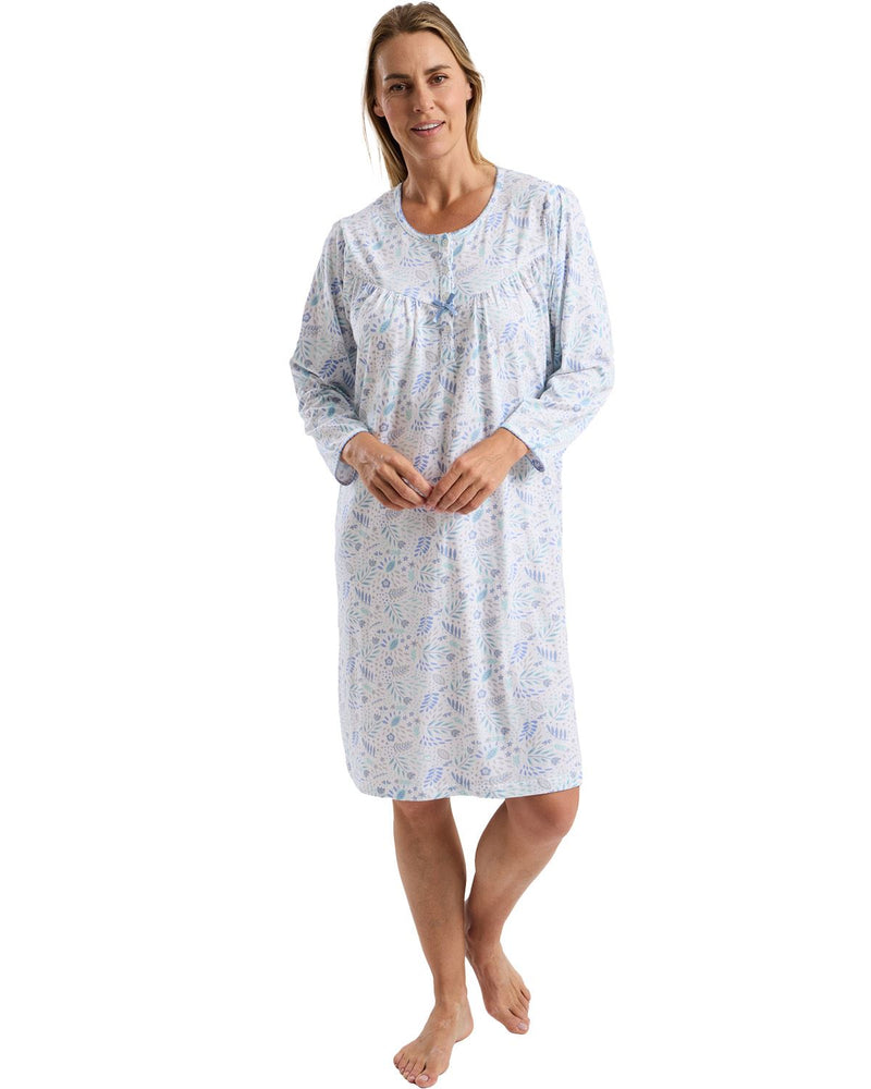 Marlon Womens Fun Floral  40" Long Sleeve Nightdress