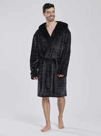 Loungeable Mens Black Check Fleece Dressing Gown