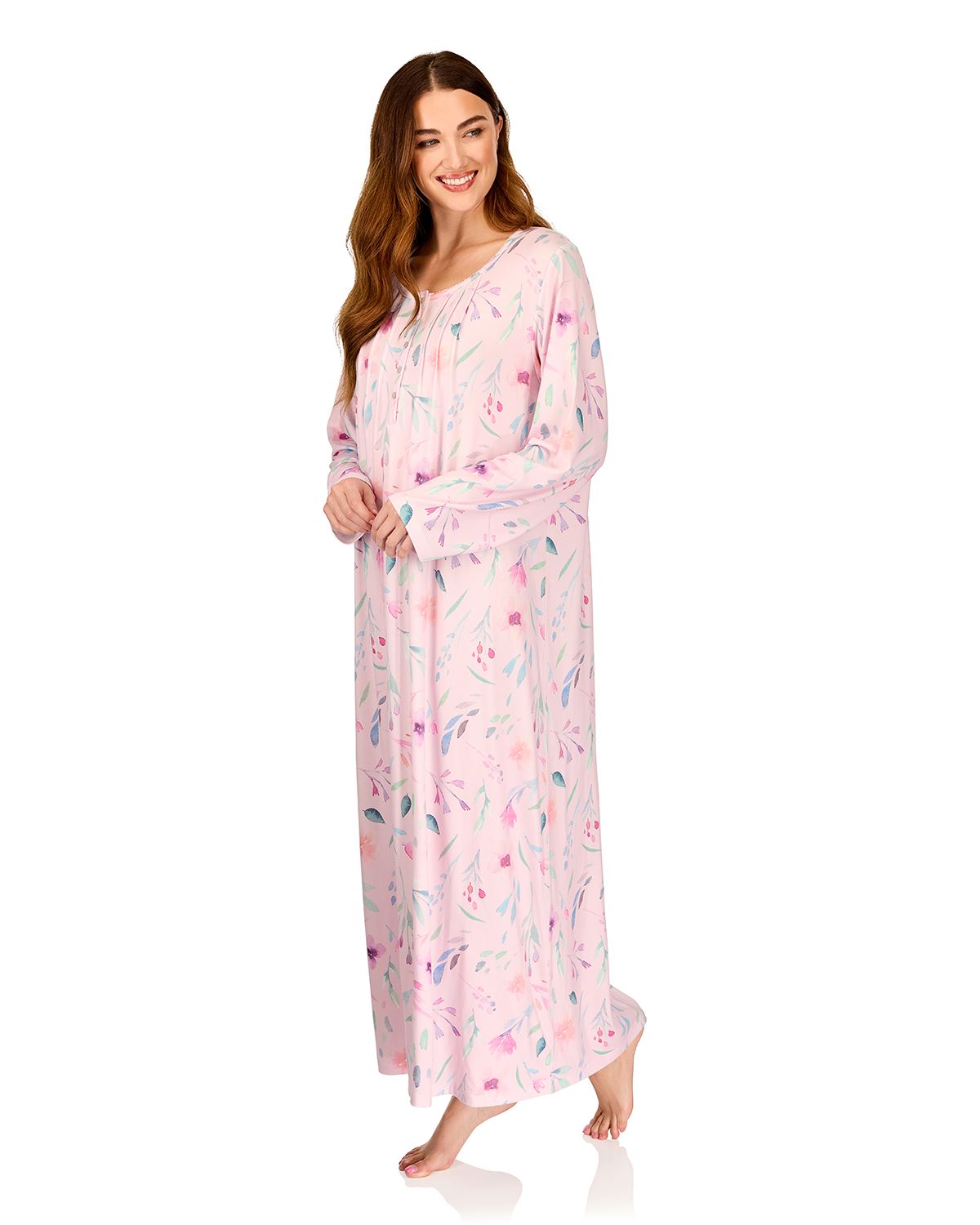 La Marquise Womens 'Watercolours' 43" & 50" Long Sleeve Jersey Nightie