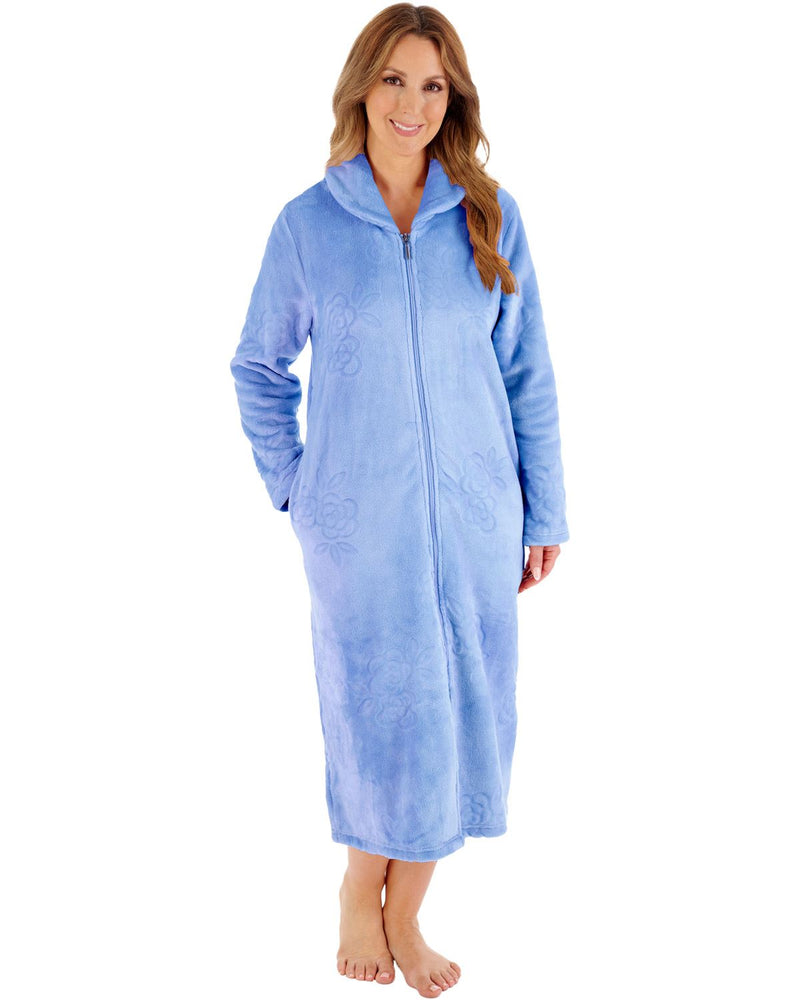 Slenderella Womens Floral Embossed Fleece 46" Zip Housecoat