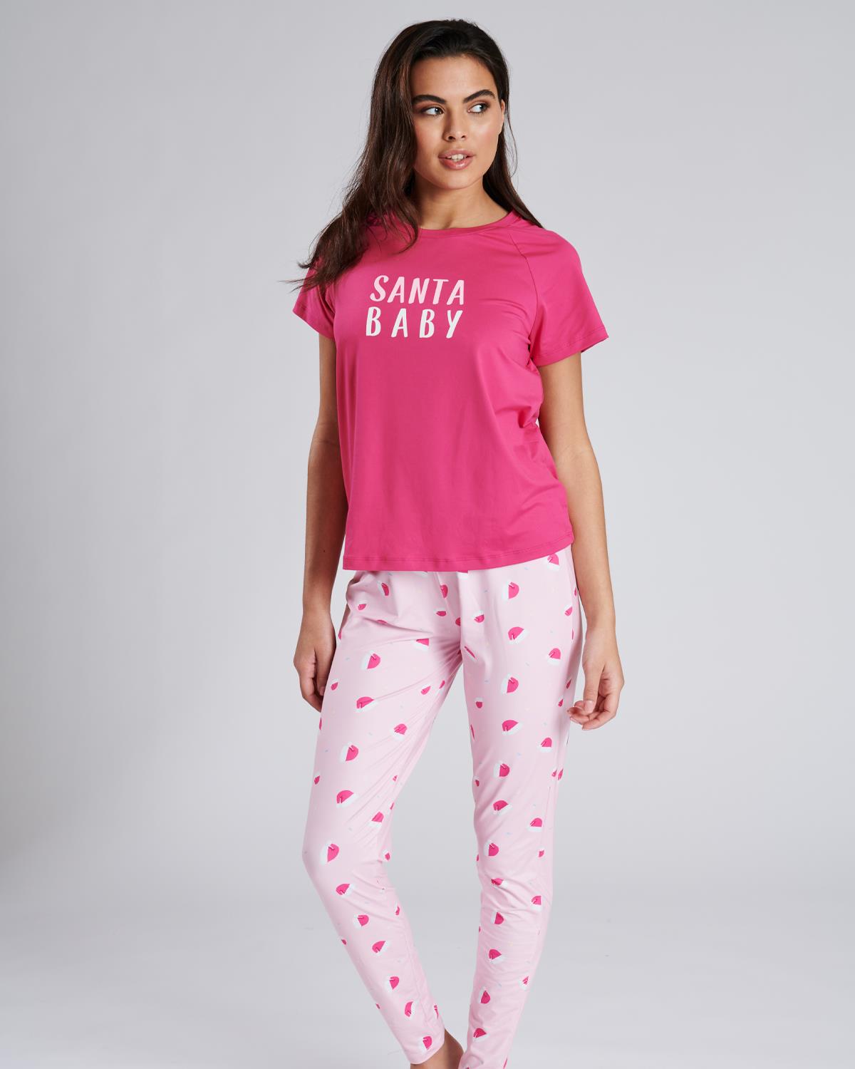 Pink Santa Ladies Pink Christmas Pyjamas Loungeable Womens