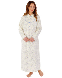 Slenderella Womens Leaf Print Flannel Cotton 51" Long Sleeve Nightdress