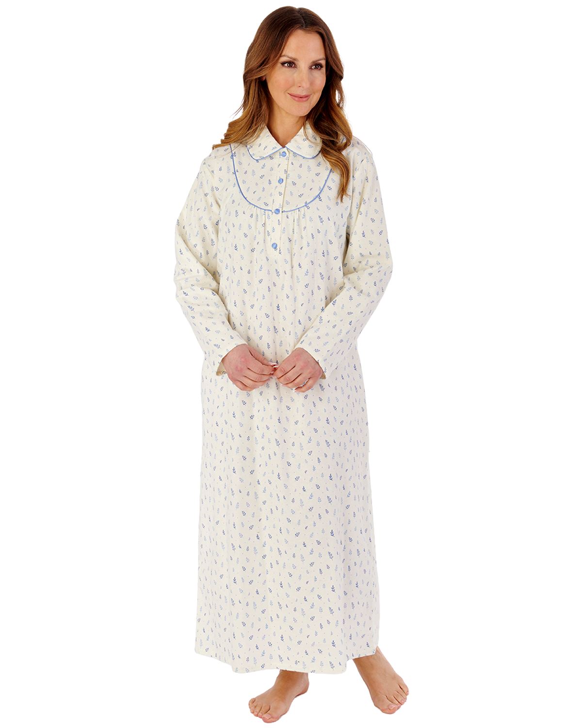 Slenderella Womens Leaf Print Flannel Cotton 51" Long Sleeve Nightdress