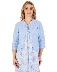 Slenderella Womens 3/4 Sleeve Fancy Knit Ribbon Tie Bedjacket