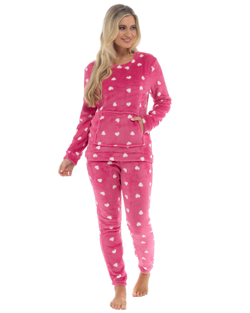 Womens Heart Print Fleece Pyjamas
