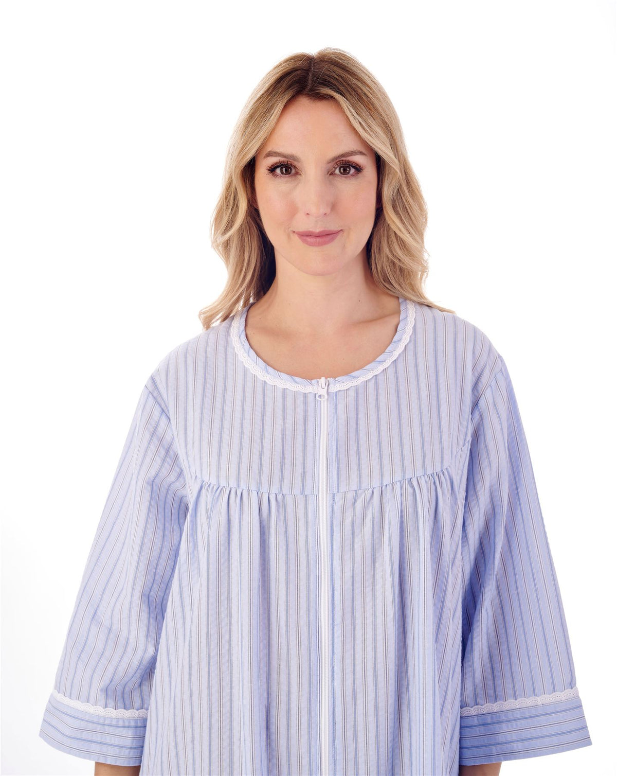 Slenderella Womens 45" Seersucker Zip Dressing Gown